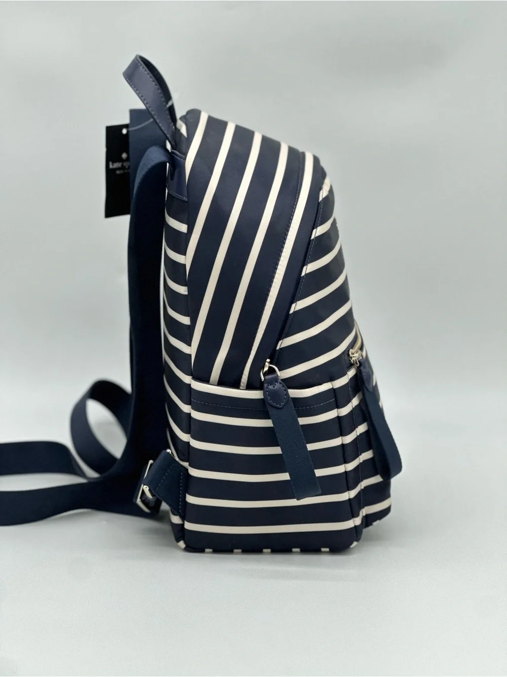 kate spade navy and white striped mini backpack with gold logo - Picture 3 of 11
